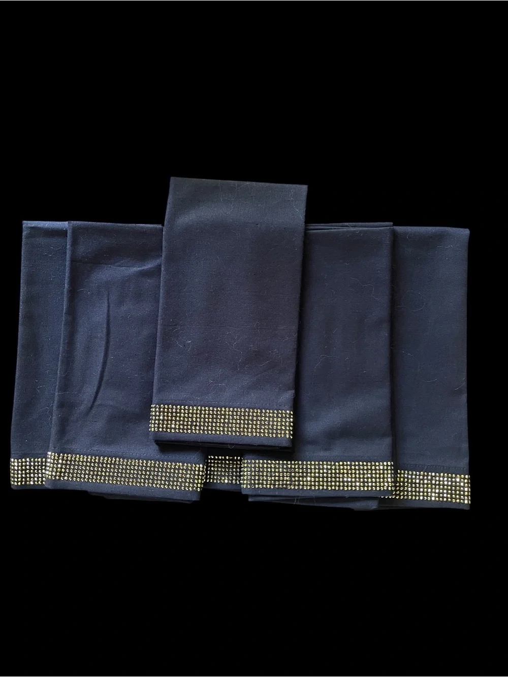 Black Cloth Napkin Set with Gold Bead Trim NEW